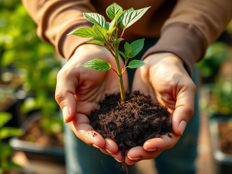 Hands holding a young tree seedling